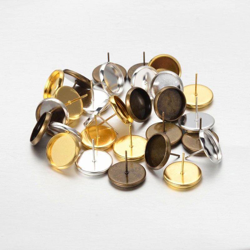 Bộ 50 cái ghim khuyên tai ST.KUNKKA bằng kim loại dạng khay dát vàng Rhodium 8-20mm dùng làm trang sức DIY