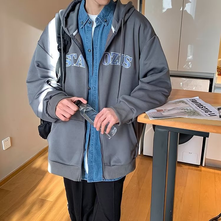 Áo Khoác nam Có Mũ Trùm áo khoác dây kéo Phối Khóa Kéo In Chữ Đơn Giản Phong Cách Hàn Quốc áo khoác hoodie Cổ Điển Thời Trang áo khoát Nam Nữ