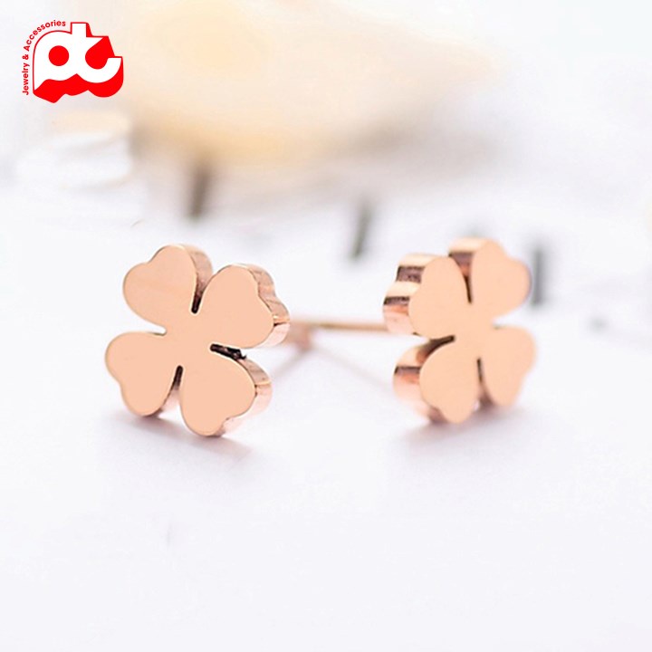 Bông tai titan nữ cỏ 4 lá không gỉ