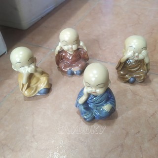 Bộ tượng tứ không 4 chú tiểu mini gốm sứ Bát Tràng làm mô hình trang trí tiểu cảnh, trang trí bể cá