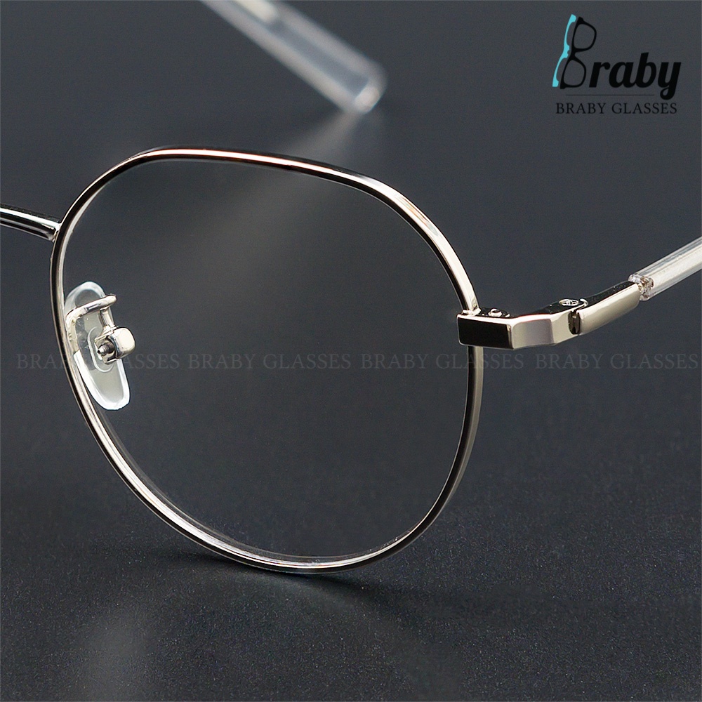 Gọng kính cận tròn to nam nữ Braby Glasses kính thời trang Titanium nhiều màu sang trọng thanh mảnh MK12