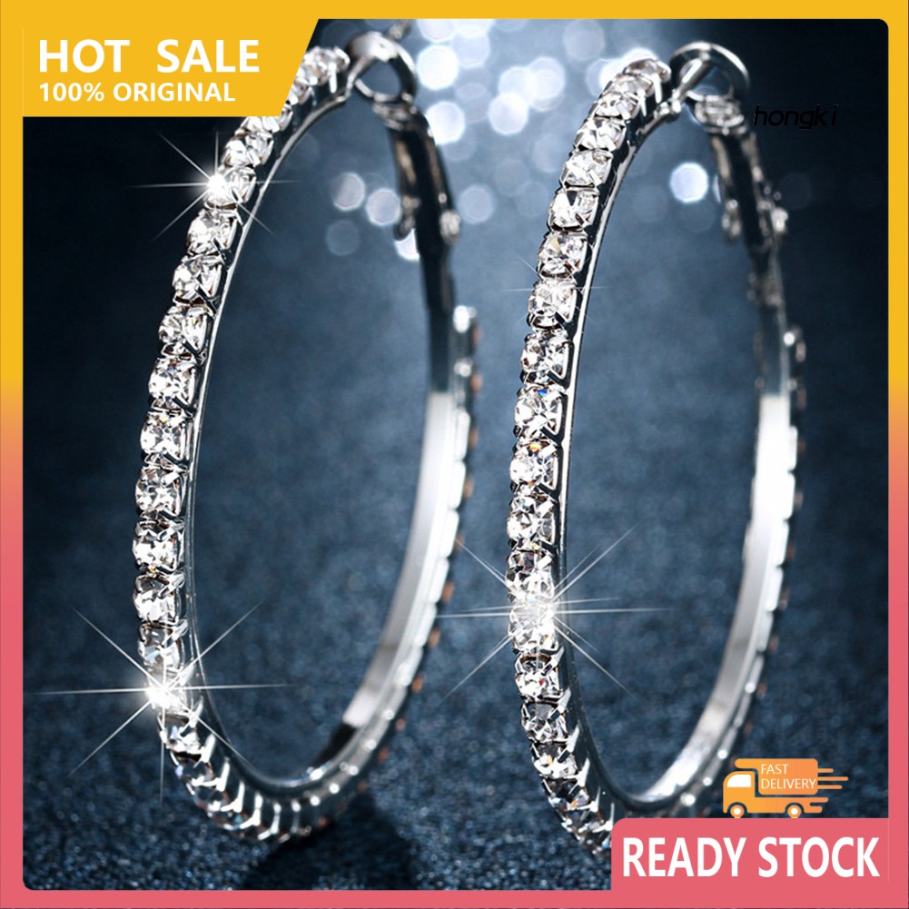 (Hàng Mới Về) Bông Tai Tròn Lớn Đính Đá Sang Trọng Cho Nữ