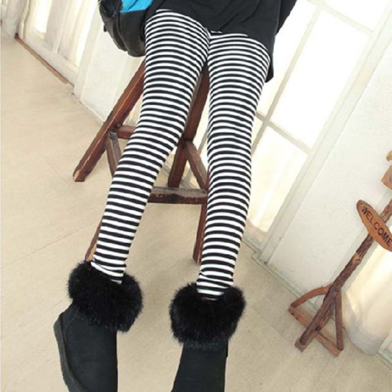 Quần legging dài đến mắt cá chân họa tiết kẻ sọc trắng đen cho nữ
