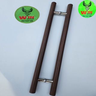 Tay nắm cửa kính inox vân gỗ nâu dài 80cm