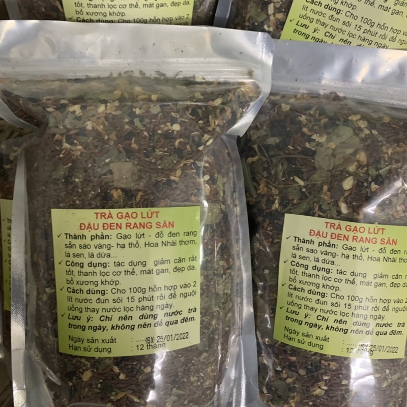 Gạo lứt đỗ đen rang mix hoa nhài lá sen cỏ ngọt túi 1kg