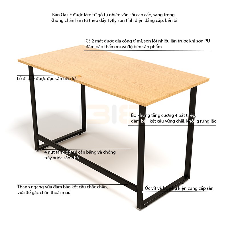 Bàn Oak-F vân sồi IBIE nhiều tùy chọn