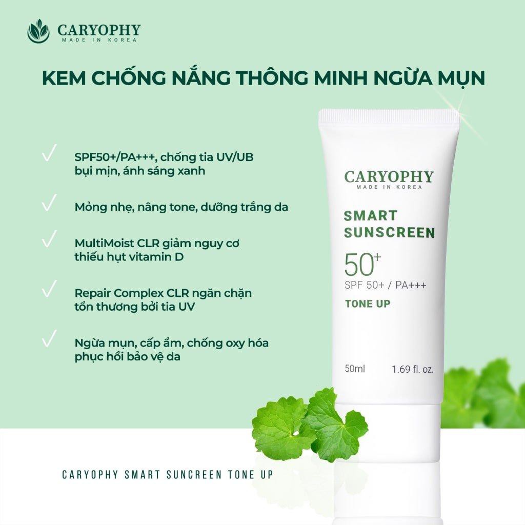 Kem Chống Nắng Thông Minh Caryophy Smart 3in1 Tone Up Sunscreen 50ml - Nâng Tông Giảm Mụn Cho Da Nhạy Cảm
