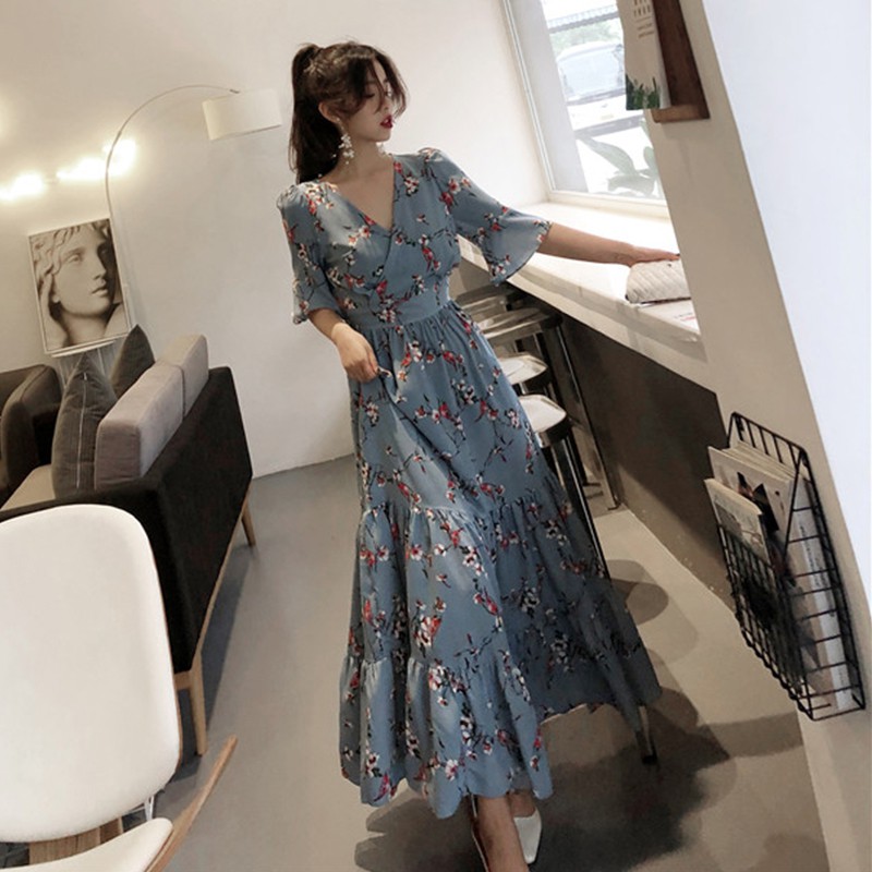 Váy maxi hoa nhí bigsize ngoại cỡ cho người béo 50kg-90kg 250919 (Hàng oder chuẩn hình 100%)