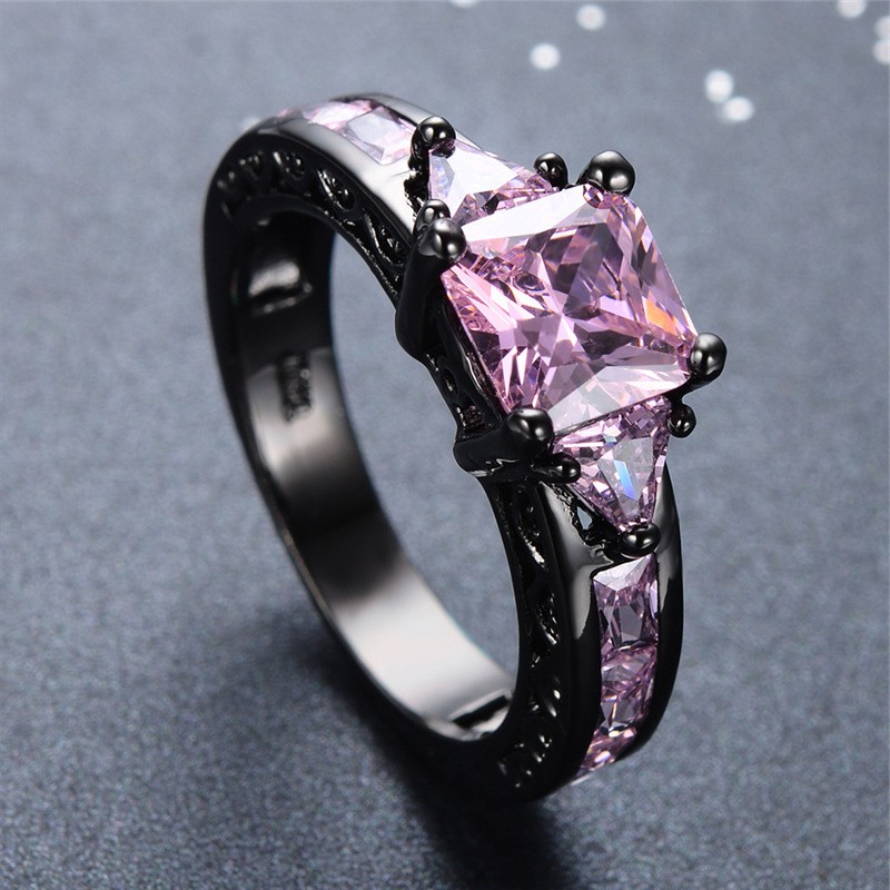 Aifei Jewellery Women Ring Mosaic Diamond 925 Sterling Silver 18K Black Gold Plating R548