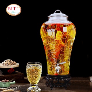 BÌNH NGÂM RƯỢU THỦY TINH HỌA TIẾT LẠC ĐÀ 5 LÍT ( CÓ VAN hoặc KHÔNG VAN )