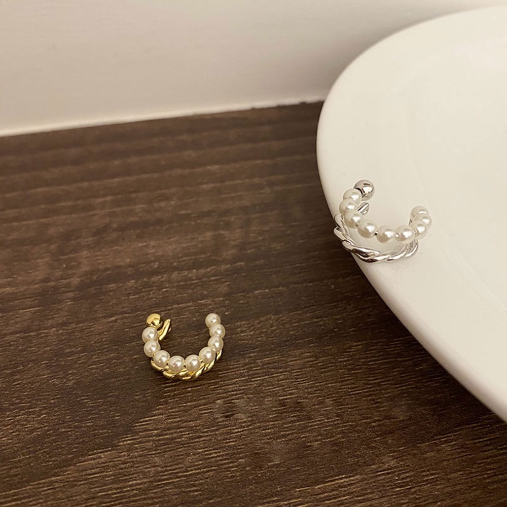 Cod Qipin 1 Khuyên Tai Kẹp Vành Tai Hai Lớp Đính Ngọc Trai Đơn Giản Khí Chất Hàng Ngày Phong Cách Hàn Quốc Cho Nữ