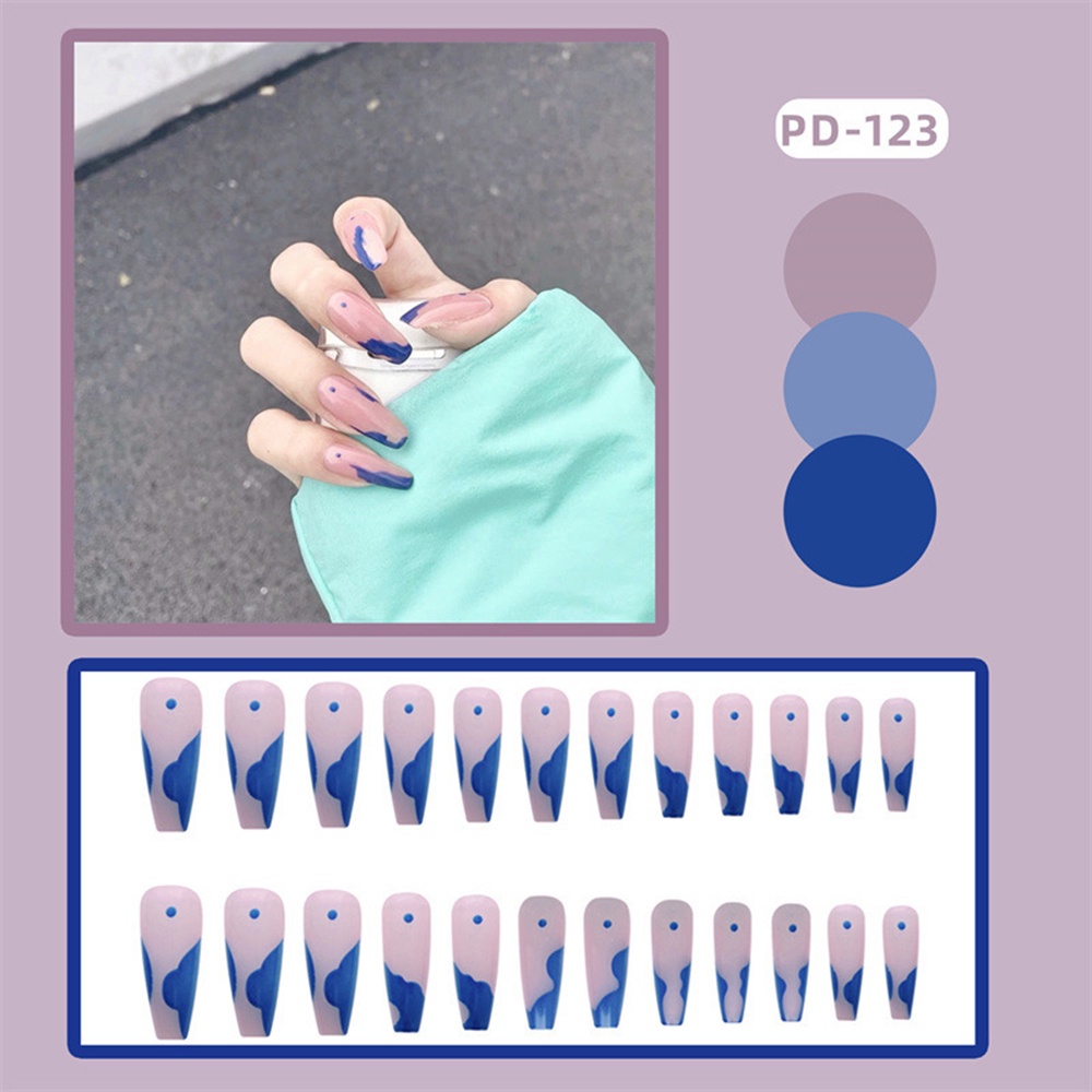 Set 24 Miếng Dán Móng Tay Giả Họa Tiết Chấm Bi/Hoạt Hình Màu Gradient Kèm Keo Có Thể Tháo Rời