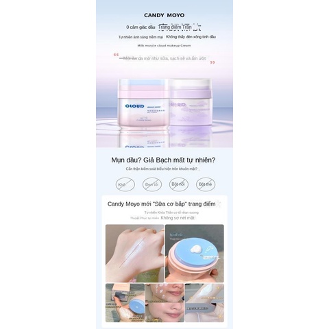 CandyMoyo Kem trang điểm làm sáng da tông màu kem che khuyết điểm trang điểm nude dưỡng ẩm