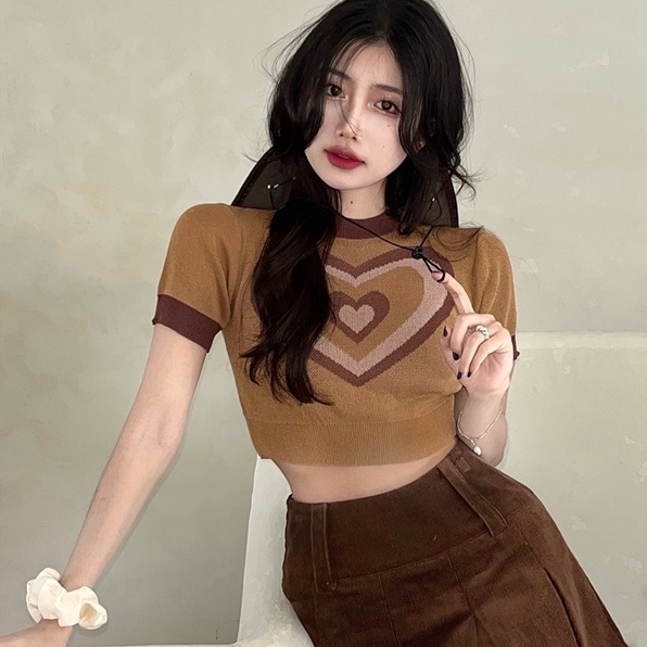 Áo thun dệt kim ZHELIHANGFEI tay ngắn hở rốn quyến rũ