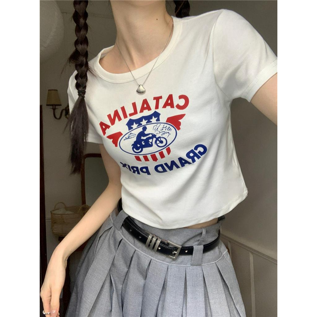Áo Thun Lưng Cao Dáng Ôm In Chữ Thời Trang Mùa Hè Kiểu Mới 63403