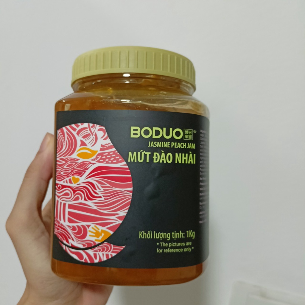 Mứt sốt đào nhài Boduo pha trà trái cây thơm ngon hộp 1kg- Hàng chính ngạch, tem phụ Việt Nam