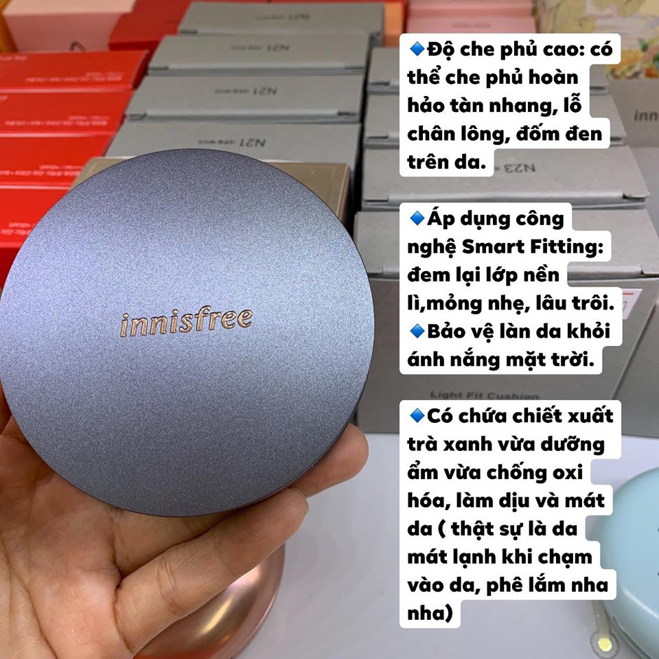 Phấn nước kiềm dầu siêu mỏng mịn innisfree Light Fit Cushion SPF33 PA++