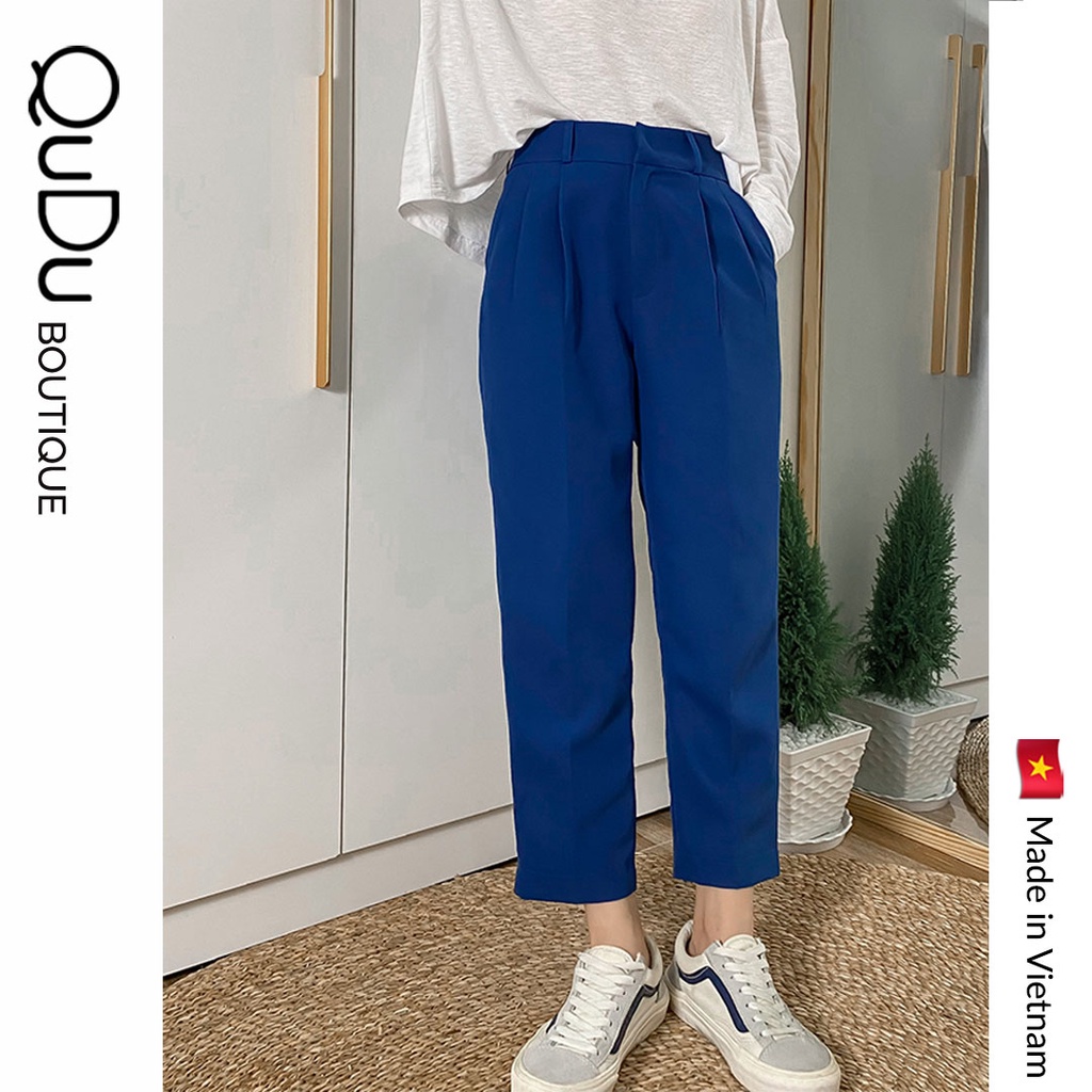 Quần Baggy Nữ Lưng Cao Chất Vải Không Nhăn Hack Chân Dài Màu Xanh Navy Trắng Đen QuDu Không Kén Dáng [ Made by QuDu]