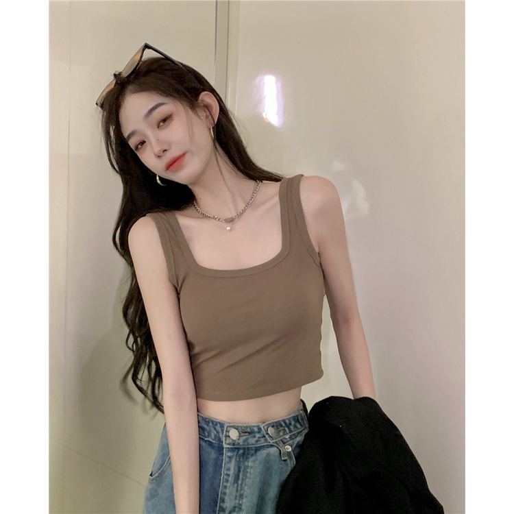 Áo Hai Dây Màu Trơn Có Mút Đệm Ngực Thời Trang Hàn Quốc Cho Nữ