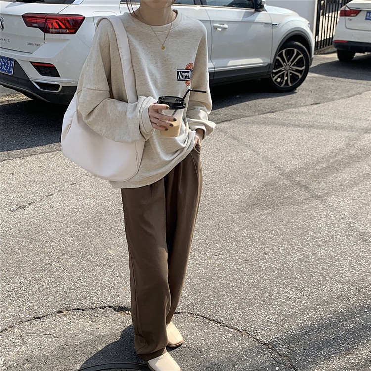 Áo sweater ZHELIHANGFEI tay dài in họa tiết chữ cái trẻ trung thời trang