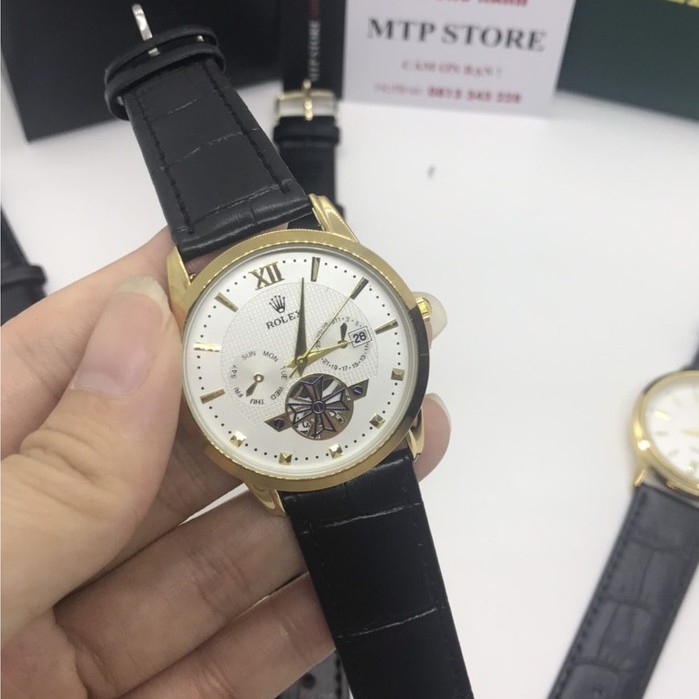 Đồng hồ Nam rolex dây da mềm, máy pin nhật, thẻ bảo hành 12 tháng