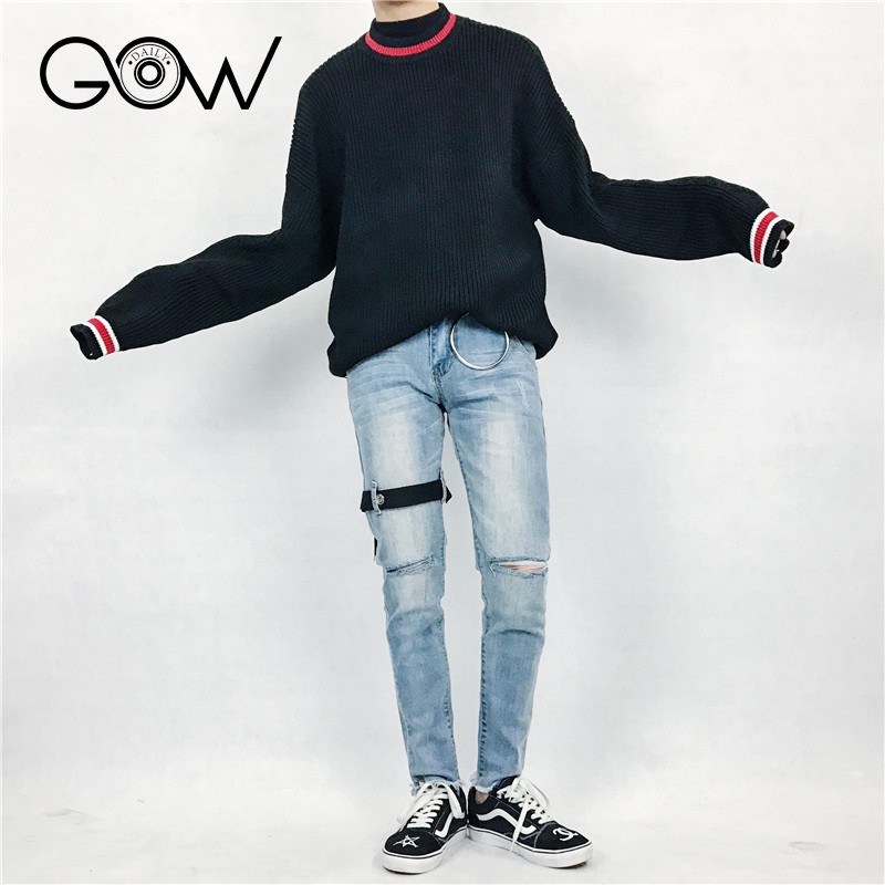 Quần jean nam Gowdaily phong cách streetwear rách gối có đai đùi dáng Slimfit, Xanh D091 | BigBuy360 - bigbuy360.vn