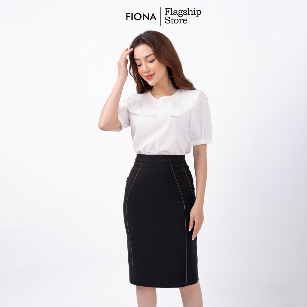 Chân váy dáng ôm đường can 2 bên thân trước trần chỉ sáng màu FIONA F252181
