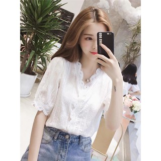 1610SM - Áo sơ mi trắng phối ren cho các chị em