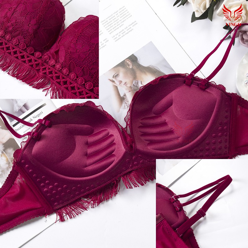 Bộ Đồ Lót Ren Viền Tua Rua Không Gọng Đệm Dày Đẩy Ngực Phong Cách Boho Trẻ Trung Cá Tính S003 Vingo | BigBuy360 - bigbuy360.vn