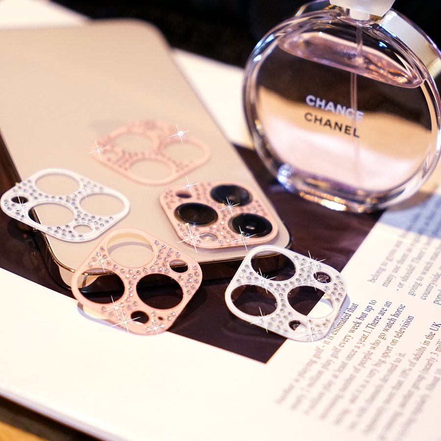 Miếng dán bảo vệ camera đính đá lấp lánh 3D cho iPhone 11 12 13 Pro Max Mini