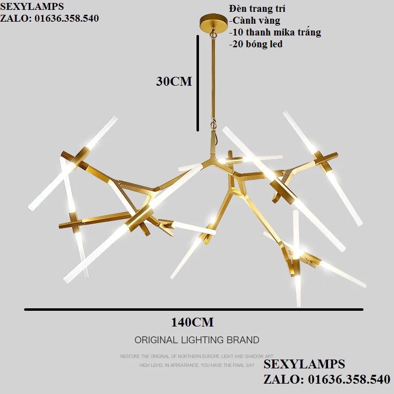 Đèn thả thông tầng, đèn thả phòng khách, đèn thả bàn ăn AGNES CHANDELIER_10 THANH_20 BÓNG LED