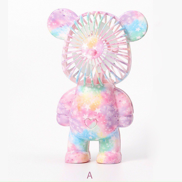 Quạt cầm tay mini hình gấu bearbrick hoạt hình siêu dễ thương, Quạt tích điện dùng cho văn phòng, du lịch