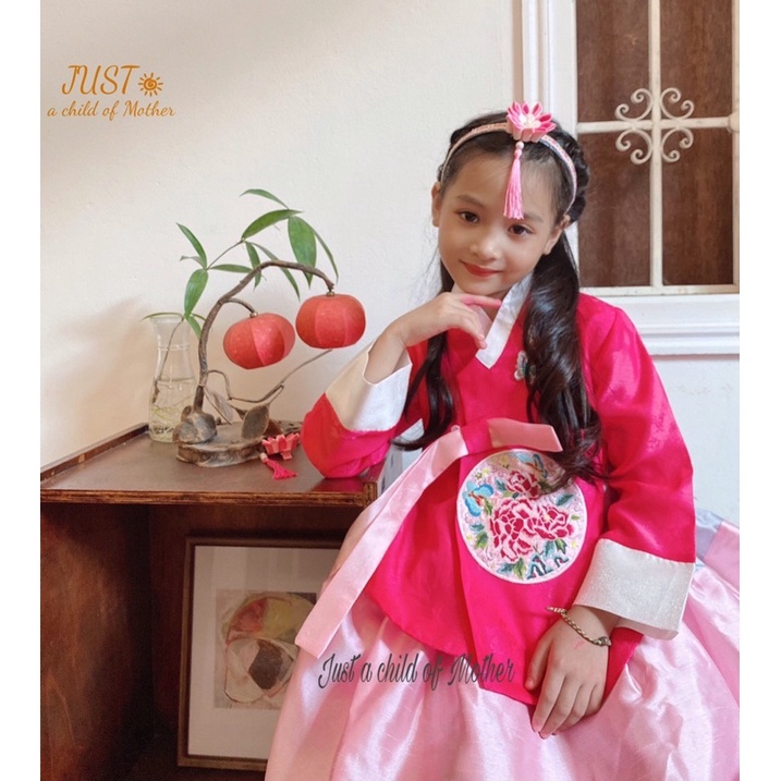 Váy Hanbok Bé gái, trang phục truyền thống, Vải gấm Sa Hàn dáng dài