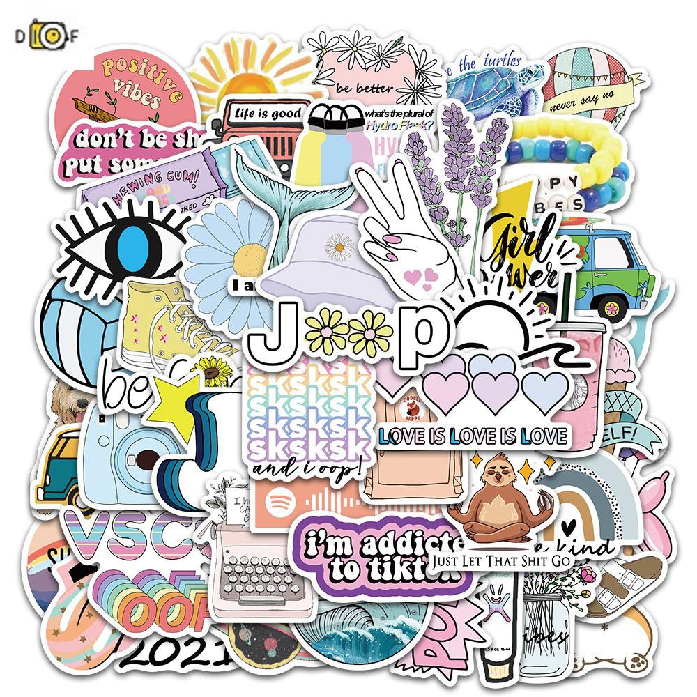 Bộ 50 Miếng Dán Trang Trí Vali Laptop Kiểu graffiti Dễ Thương