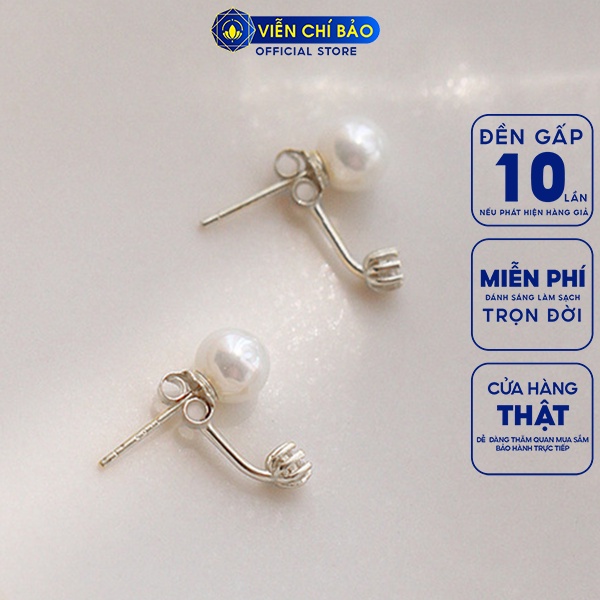 Bông tai bạc nữ Hạt châu nụ đá trắng chất liệu bạc 925 thời trang phụ kiện trang sức nữ Viễn Chí Bảo B400253