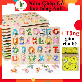 Bảng Ghép Gỗ Có Núm Học Tiếng Anh Cho Bé Phát Triển Khả Năng Ngôn Ngữ Cùng Núm Ghép Gỗ - Nabako