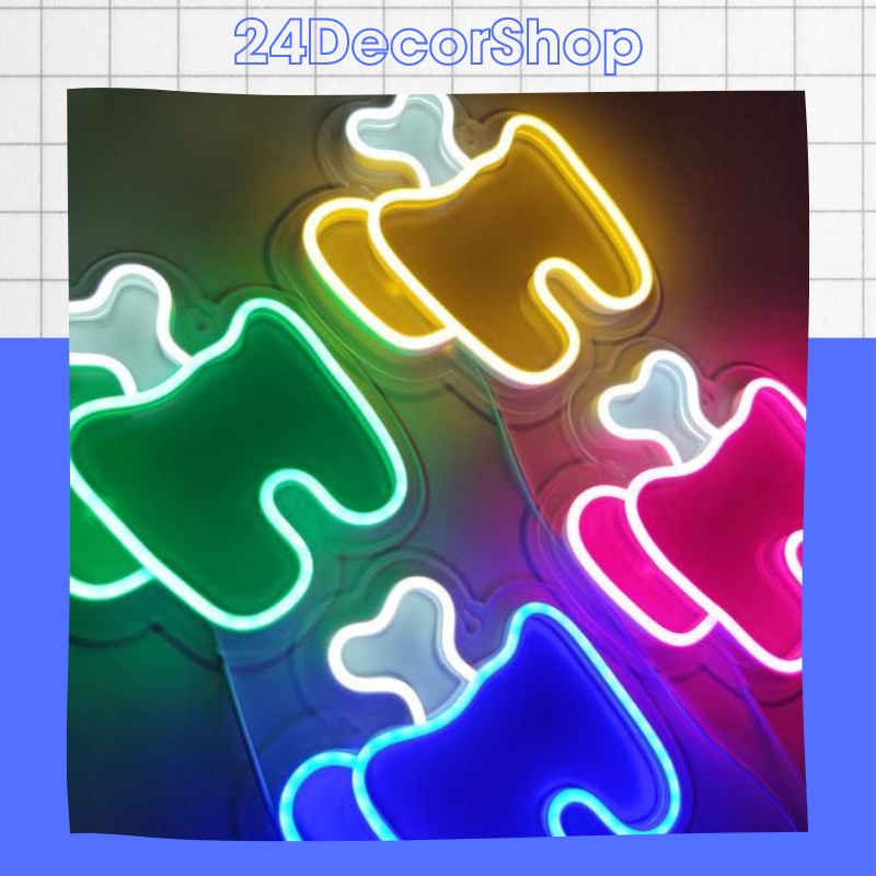 Đèn led neon, đèn trang trí phòng ngủ hình Among Us 25x20cm