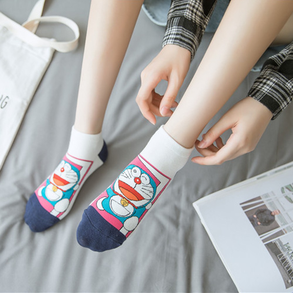 Set 5 đôi Tất vớ nam nữ cổ ngắn hình Doreamon phong cách hàn quốc Micado