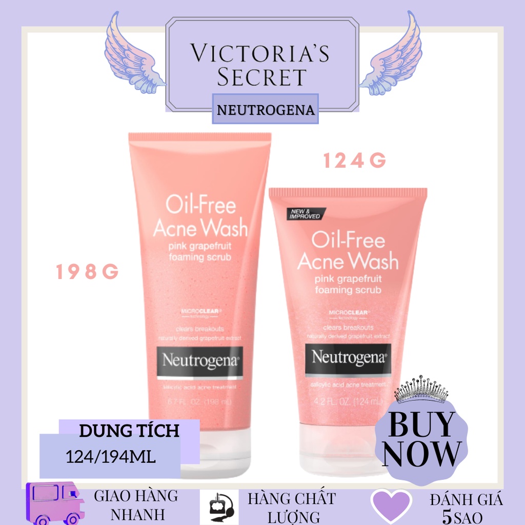 (Size) Sữa Rửa Mặt Sáng Da Giảm Mụn - Neutrogena Oil Free Acne Wash Pink Grapefruit Foaming Scrub