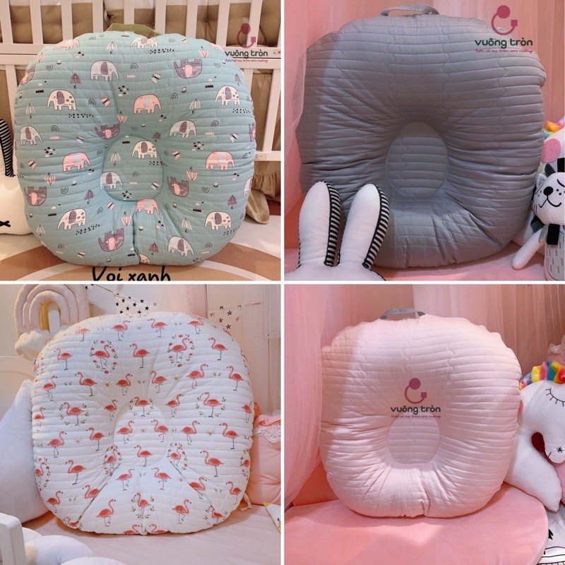 Gối chống trào ngược cao cấp Vuông Tròn cotton Hàn chần bông, chống nôn trớ an toàn cho bé - tongkhohuyhoang168