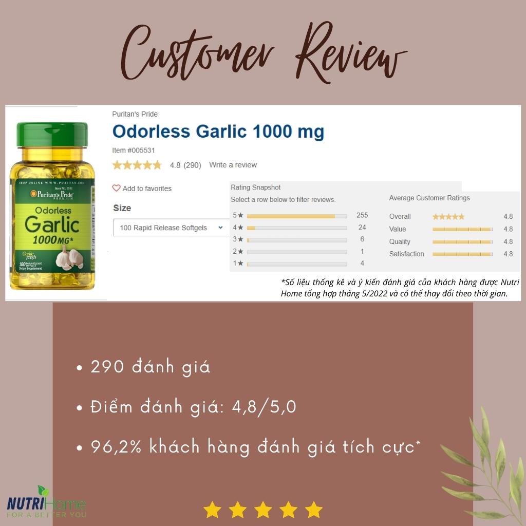 Viên uống dầu tỏi không mùi Puritan’s Pride Odorless Garlic 1000mg tăng cường hệ miễn dịch