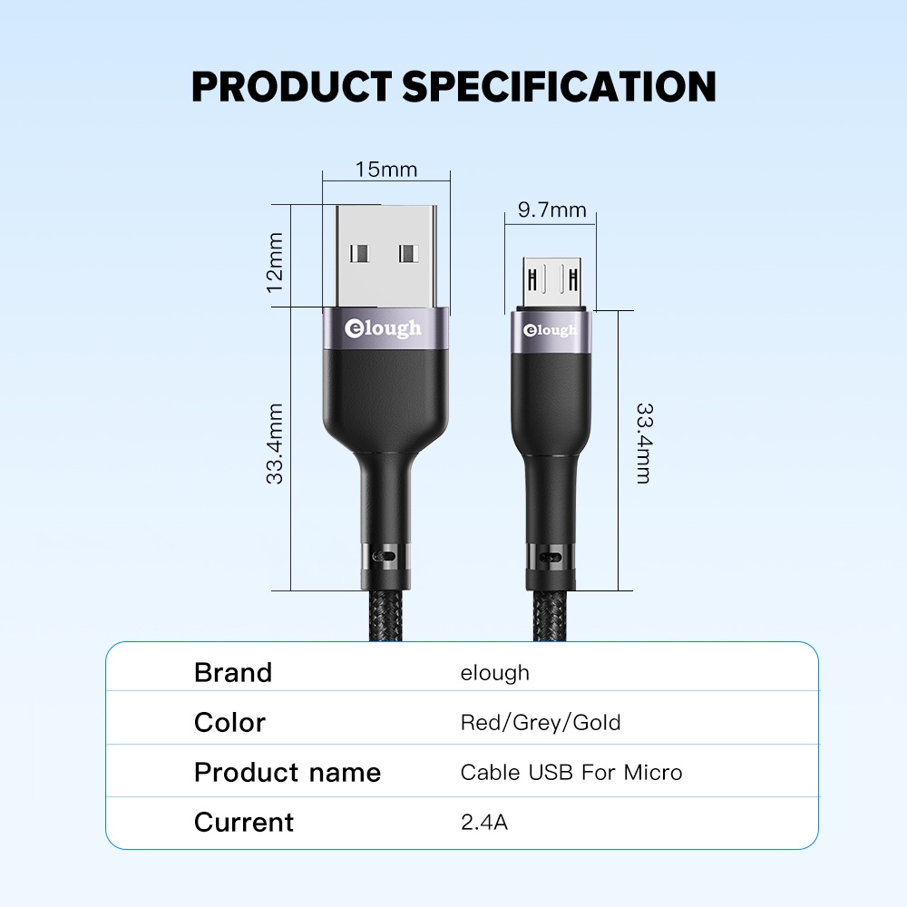 Cáp dữ liệu/sạc nhanh Elough Micro USB cho điện thoại thông minh Android 1m 2m 3m