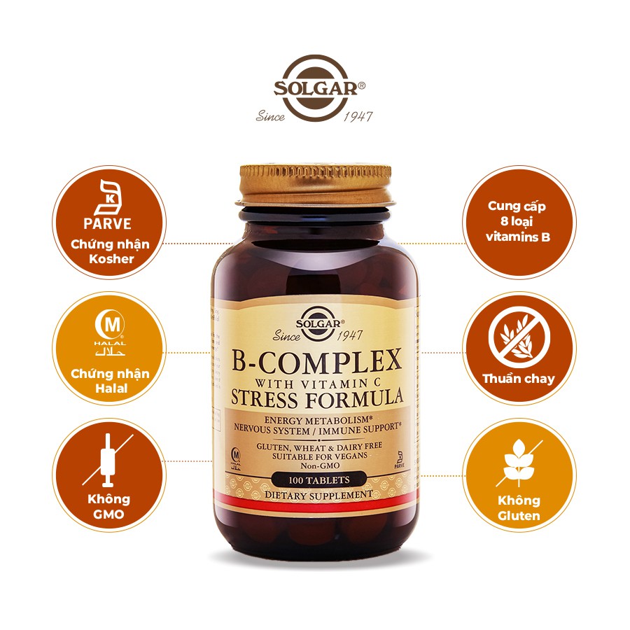 [NHẬP KHẨU USA CHÍNH HÃNG] Viên uống bổ sung vitamin, giảm mệt mỏi Solgar B - complex và Vitamin C | Thế Giới Skin Care