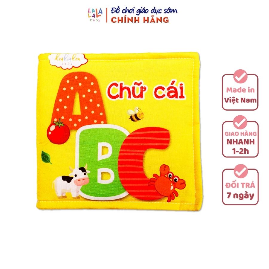 Sách vải Lalala Baby kích thích đa giác quan chủ đề Chữ cái, kích thước 15x15cm 12 trang cho bé 0 - 4 tuổi