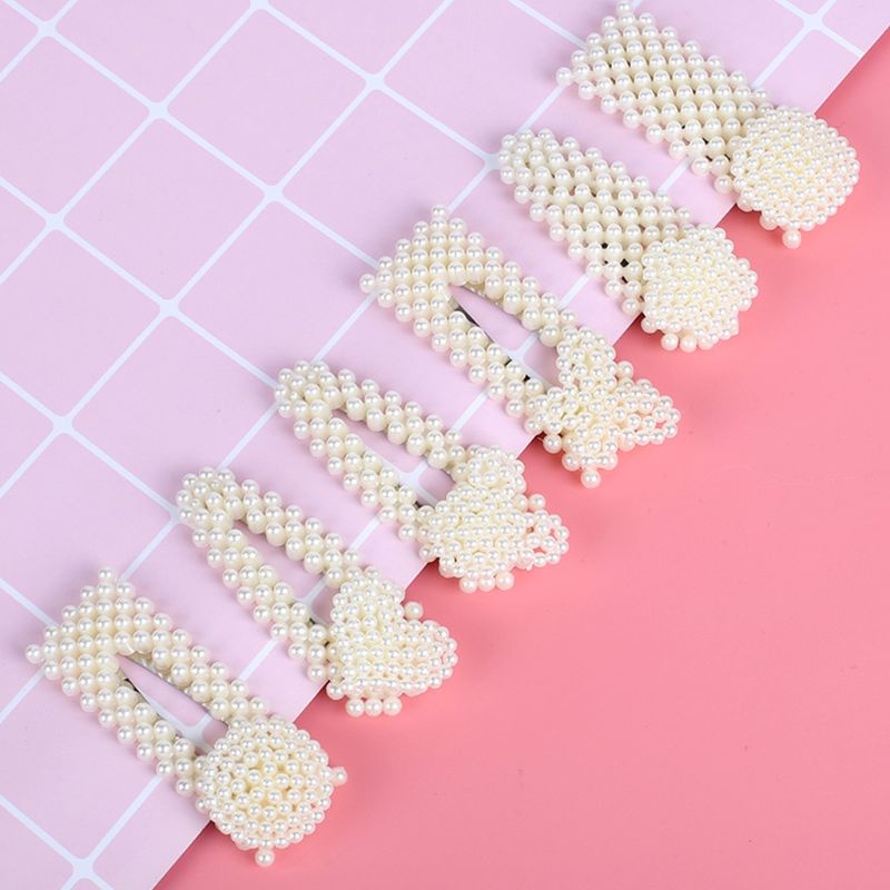 Kẹp Tóc BB Đính Ngọc Trai Giả Hình Học Cho Nữ