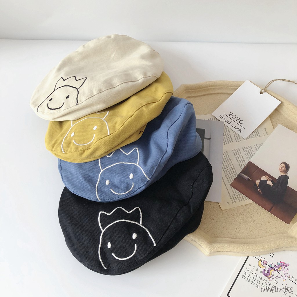 Nón Beret Thêu Hình Phong Cách Hàn Quốc Xinh Xắn Dành Cho Bé