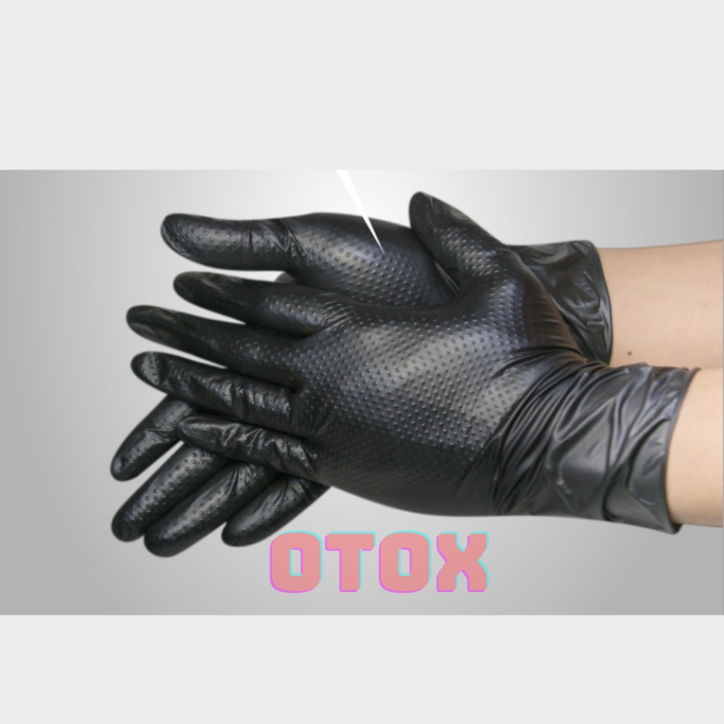 Găng tay y tế Nitrile không bột hộp 50 cái màu đen siêu dày dập nổi kim cương đàn hồi cao OTOX