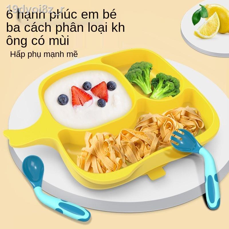 ✓❒◑Cốc hút silicone cho bé Bát ăn có lưới Đĩa khả năng chống vỡ Phim hoạt hình bổ sung Thức trẻ sơ sinh Bộ đồ em