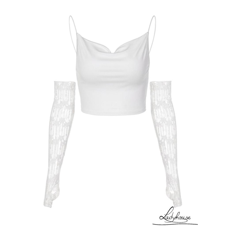 Bộ Áo Hai Dây Cổ Chữ V + Cặp Áo Ren Màu Trơn Ôm Dáng Thời Trang Mùa Hè Cho Nữ