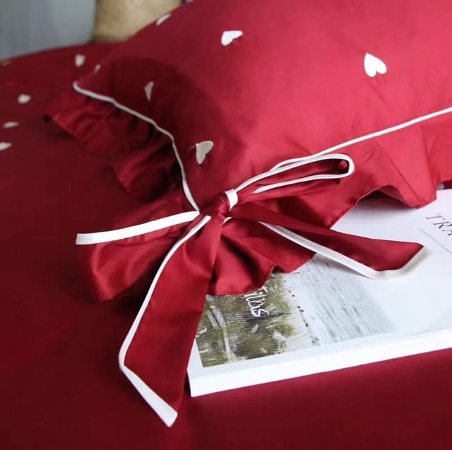 173118 Bộ chăn ga gối ga cưới 4CT chất cotton lụa thêu hàng nhập 150-180x200cm